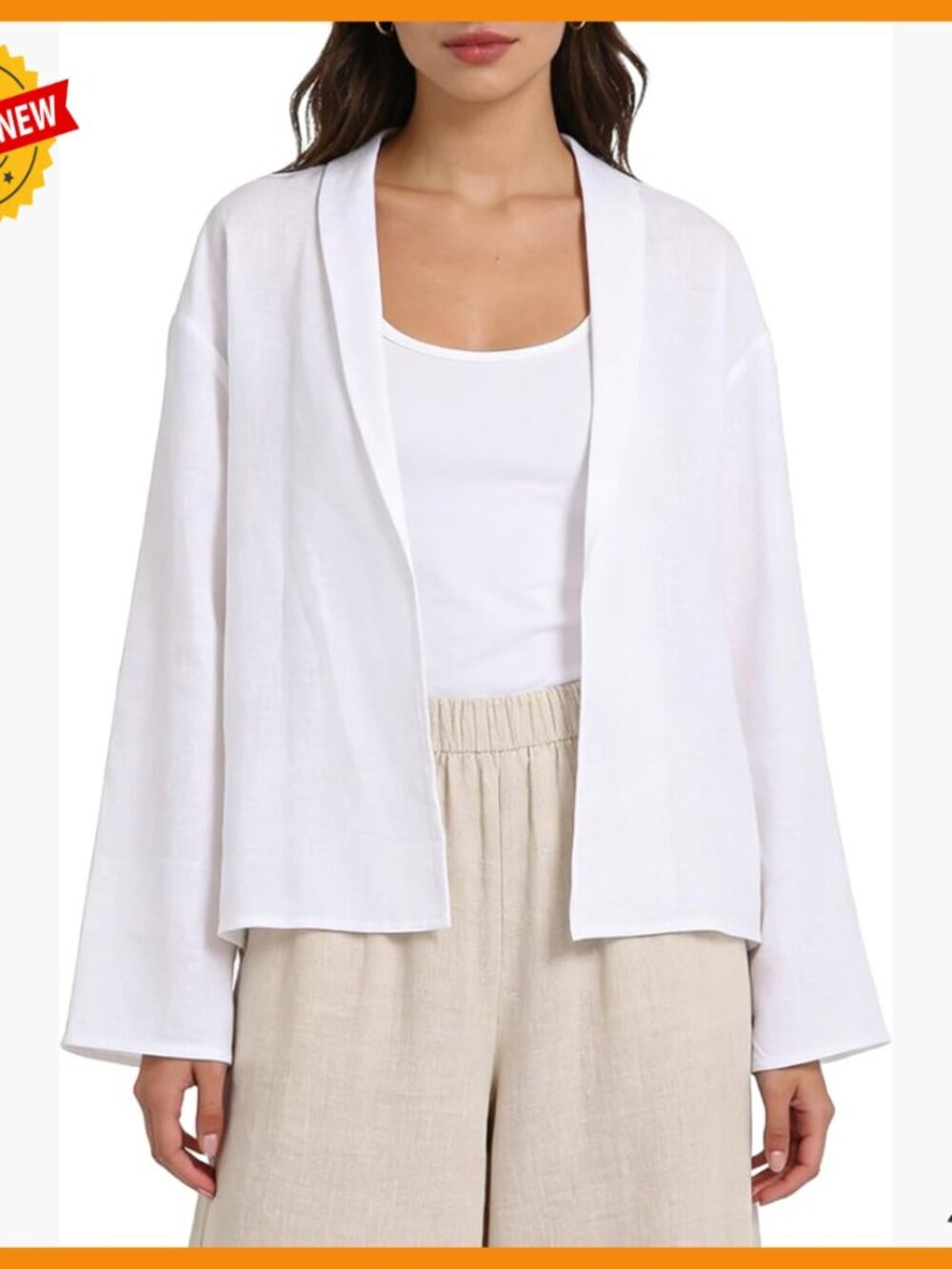 100% Linen Lightweight Cardigan Long Sleeve Open Front Tie Belt